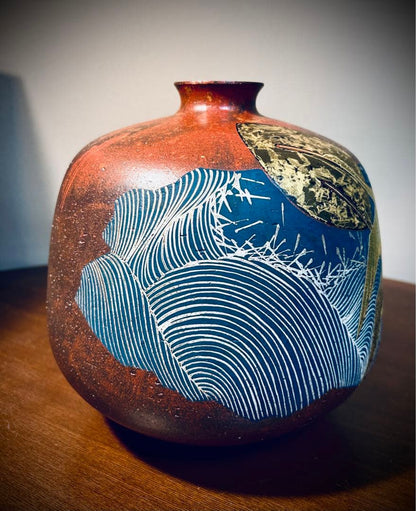 Tanishiki Masato Gasai Kutani Vase - Dual Cranes Moon and Waves