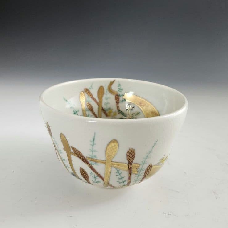 Kyoto Ninsei-style Chawan 'Haru no Michi' by Hashimoto Eihō, Wood Box