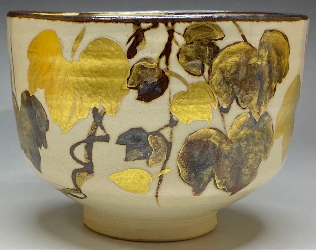 Fujitani Yoshiya Kenzan Tea Bowl | Iron-Rust Sabi-e Gold Autumn Chawan | Mizunatsuki Kiln