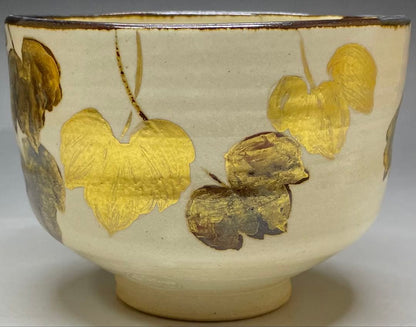 Fujitani Yoshiya Kenzan Tea Bowl | Iron-Rust Sabi-e Gold Autumn Chawan | Mizunatsuki Kiln
