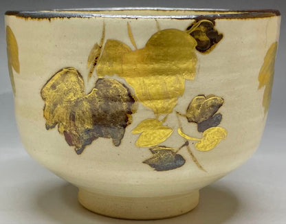 Fujitani Yoshiya Kenzan Tea Bowl | Iron-Rust Sabi-e Gold Autumn Chawan | Mizunatsuki Kiln