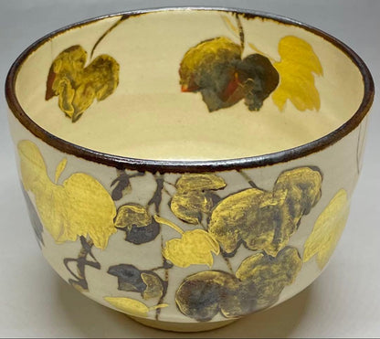 Fujitani Yoshiya Kenzan Tea Bowl | Iron-Rust Sabi-e Gold Autumn Chawan | Mizunatsuki Kiln