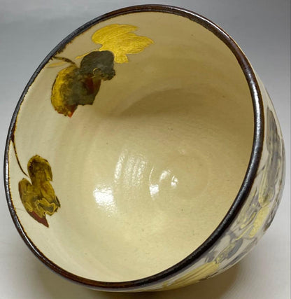 Fujitani Yoshiya Kenzan Tea Bowl | Iron-Rust Sabi-e Gold Autumn Chawan | Mizunatsuki Kiln