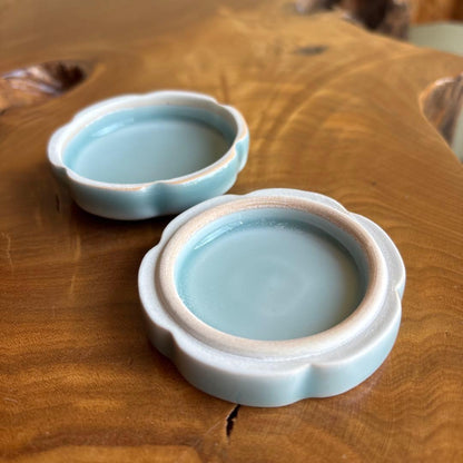 Nabeshima Celadon Kōgō & Kensui Set by Saiun — Signed Tea Ceremony Set