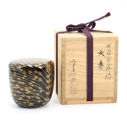 Mebari Yanagi Maki-e O-Natsume by Takeuchi Kosai - Willow Gold Lacquer Tea Caddy