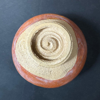 Shoraku Red Raku Tea Bowl with White Band - Chawan with Signed Box