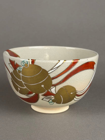 Kudo Juraku Ninsei-Style Suzu Bell Design Tea Bowl — Kyo-yaki Chawan