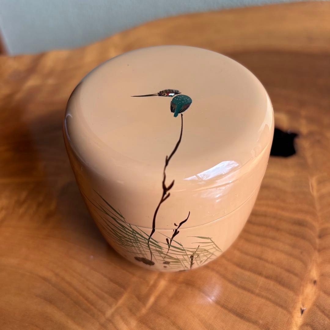 Kingfisher Maki-e Lacquer Tea Caddy by Nakatake Shoho — White Natsume with Signed Box