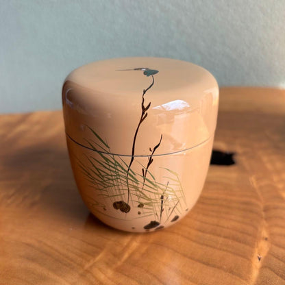 Kingfisher Maki-e Lacquer Tea Caddy by Nakatake Shoho — White Natsume with Signed Box