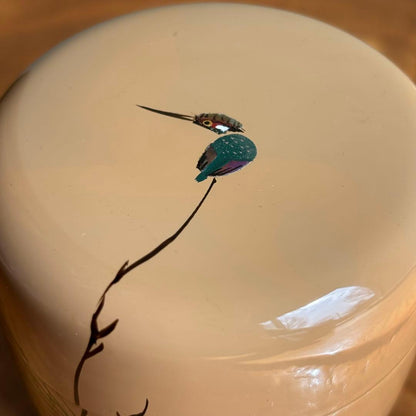 Kingfisher Maki-e Lacquer Tea Caddy by Nakatake Shoho — White Natsume with Signed Box