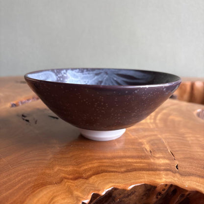 Etsuzan Kiln Arita Ware Hira-Chawan — Crystalline Tenmoku Glaze Tea Bowl with Tomobako