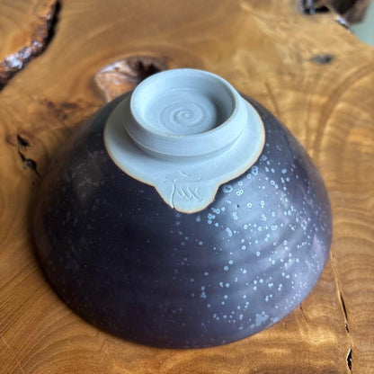 Etsuzan Kiln Arita Ware Hira-Chawan — Crystalline Tenmoku Glaze Tea Bowl with Tomobako