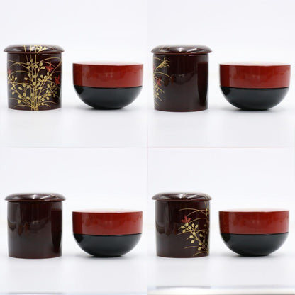 Set of 4 Seasonal Natsume by Nakamura Kosai — Shiki Natsume Maki-e Tea Caddies, Tomobako