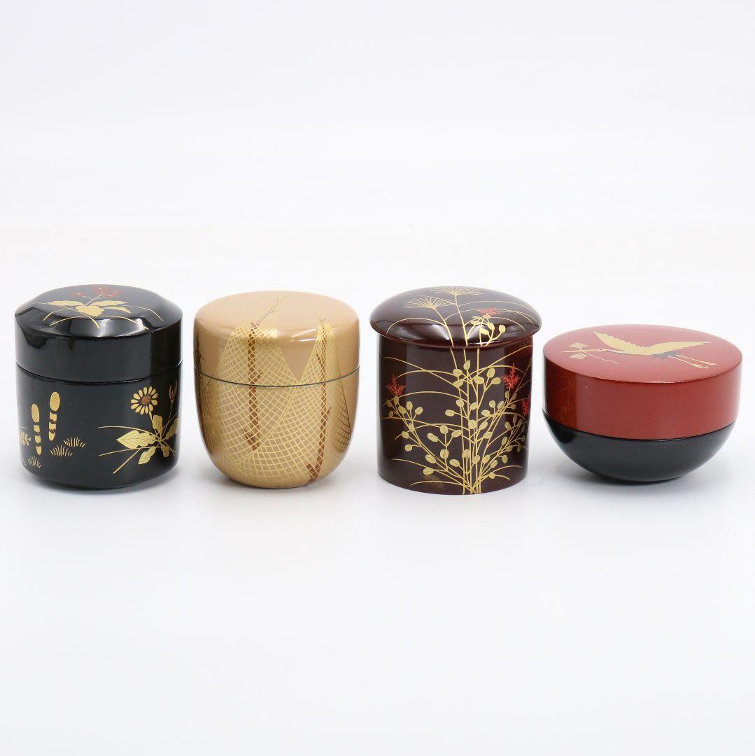 Set of 4 Seasonal Natsume by Nakamura Kosai — Shiki Natsume Maki-e Tea Caddies, Tomobako