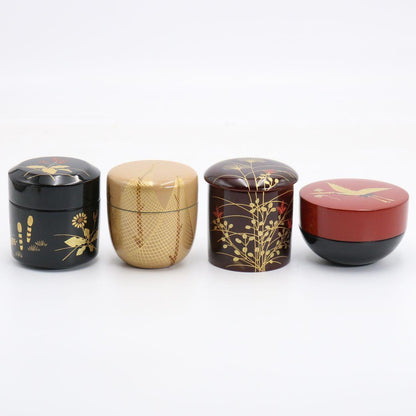 Set of 4 Seasonal Natsume by Nakamura Kosai — Shiki Natsume Maki-e Tea Caddies, Tomobako