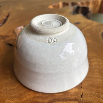 Kiyomizu Ware Matcha Bowl with Chrysanthemum Crest — Chugūji Temple Commission, Shared Wooden Box