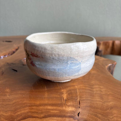 Raku Chawan with Hagi (Bush Clover) by Ito Keiraku — Painted Autumn Tea Bowl, Iro-e Design