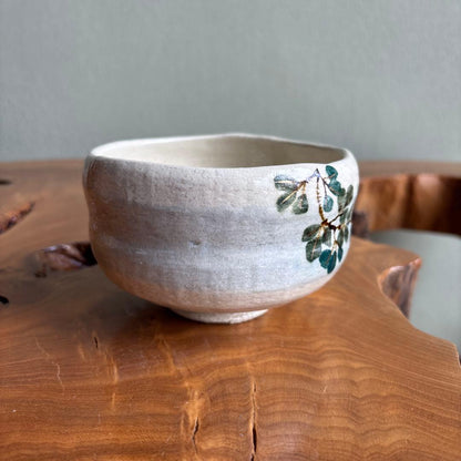 Raku Chawan with Hagi (Bush Clover) by Ito Keiraku — Painted Autumn Tea Bowl, Iro-e Design