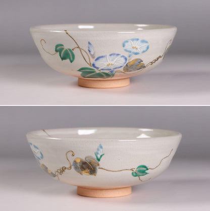 Nakamura Shuho Kenzan-Style Morning Glory Hirachawan - Kyo-ware Summer Tea Bowl