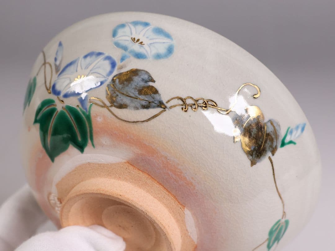 Nakamura Shuho Kenzan-Style Morning Glory Hirachawan - Kyo-ware Summer Tea Bowl