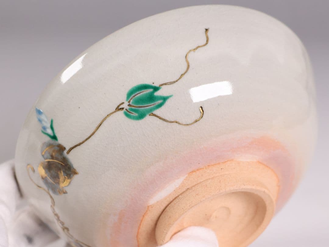 Nakamura Shuho Kenzan-Style Morning Glory Hirachawan - Kyo-ware Summer Tea Bowl