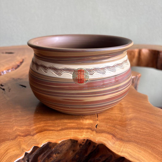 Tokoname Kensui Waste Water Bowl by Yūhō — Nerikomi Striped Clay, Tea Ceremony