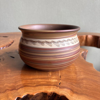 Tokoname Kensui Waste Water Bowl by Yūhō — Nerikomi Striped Clay, Tea Ceremony