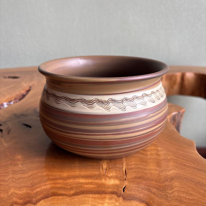 Tokoname Kensui Waste Water Bowl by Yūhō — Nerikomi Striped Clay, Tea Ceremony