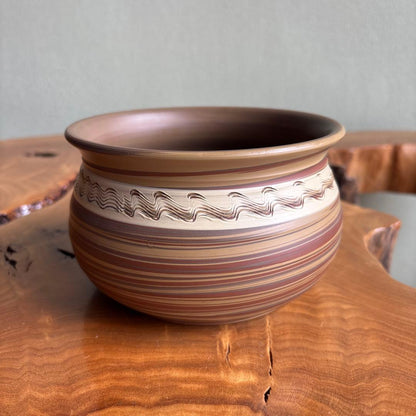 Tokoname Kensui Waste Water Bowl by Yūhō — Nerikomi Striped Clay, Tea Ceremony