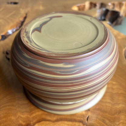 Tokoname Kensui Waste Water Bowl by Yūhō — Nerikomi Striped Clay, Tea Ceremony