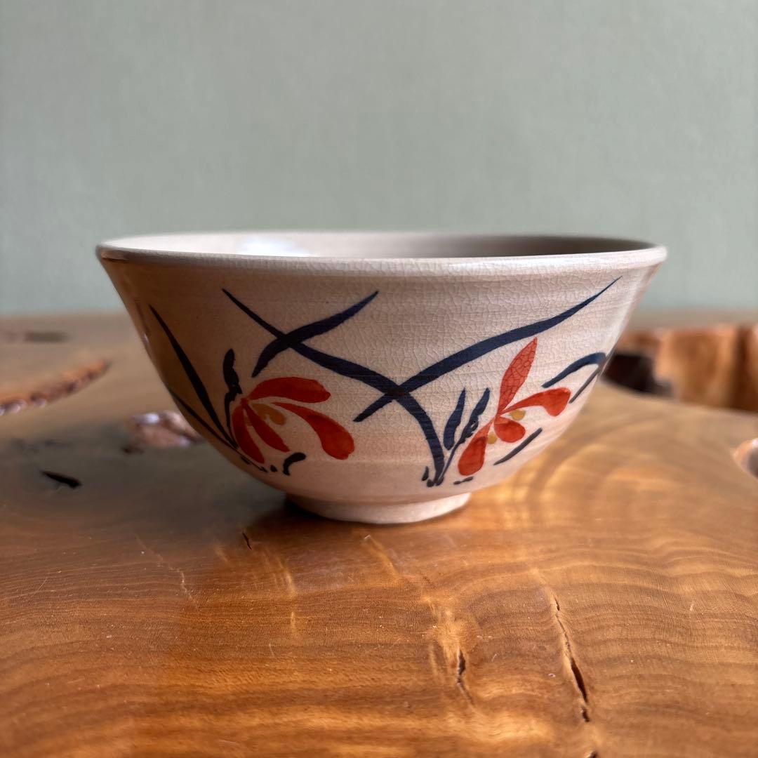 Ichikawa Tsuzo Orchid Matcha Bowl — Overglaze Enamel Ran-ka, Signed Wood Box