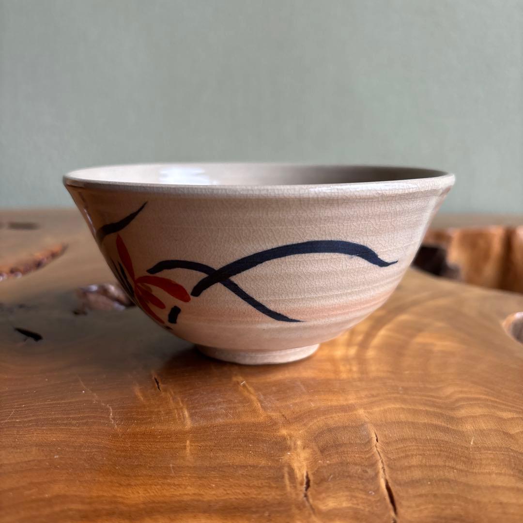 Ichikawa Tsuzo Orchid Matcha Bowl — Overglaze Enamel Ran-ka, Signed Wood Box