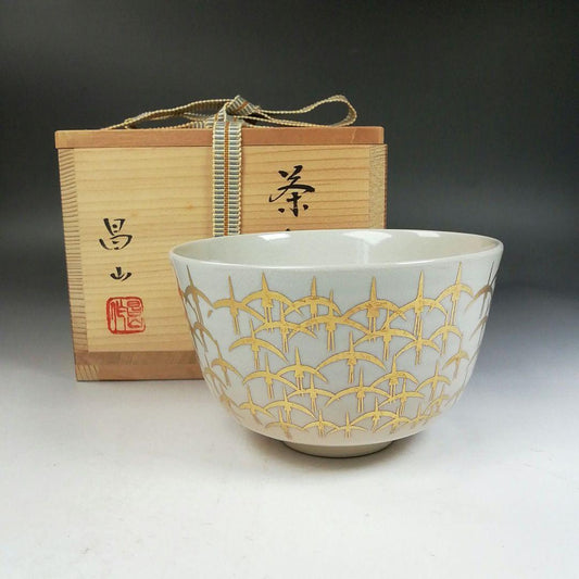 Kinsai Crane-Motif Matcha Chawan — Wooden Box Inscribed Shōzan
