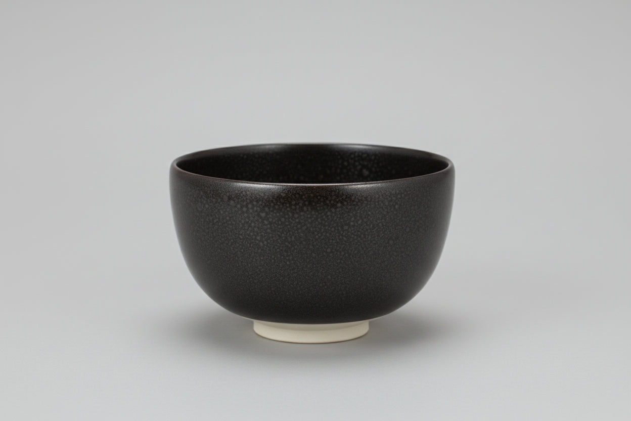 Yuteki Oil-Spot Tenmoku Tea Bowl - Japanese Black Glaze Chawan with Silver Spots