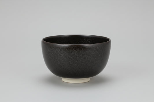 Yuteki Oil-Spot Tenmoku Tea Bowl - Japanese Black Glaze Chawan with Silver Spots