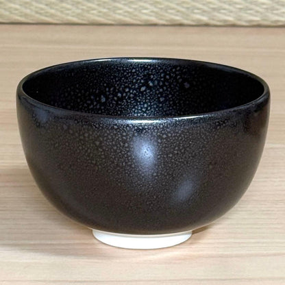 Yuteki Oil-Spot Tenmoku Tea Bowl - Japanese Black Glaze Chawan with Silver Spots