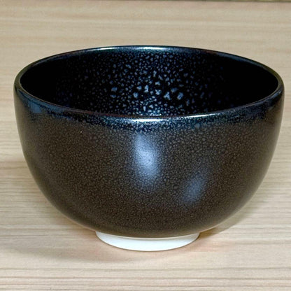 Yuteki Oil-Spot Tenmoku Tea Bowl - Japanese Black Glaze Chawan with Silver Spots
