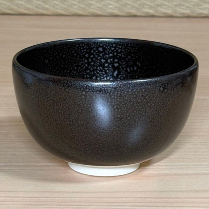 Yuteki Oil-Spot Tenmoku Tea Bowl - Japanese Black Glaze Chawan with Silver Spots
