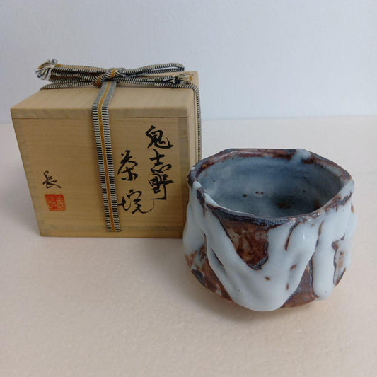 Oni-Shino Tea Bowl by Hasegawa Yoshiaki — Mino Chawan with Tomobako