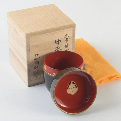 Otafuku Maki-e Natsume Tea Caddy by Nakamura Kosai | Gold Lacquer with Silk Pouch