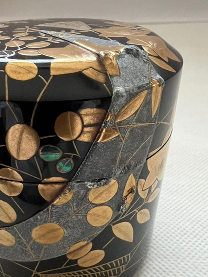 Musashino Autumn Grass Fubuki-Natsume by Kiyoishi III — Gold Maki-e with Raden on Black Lacquer