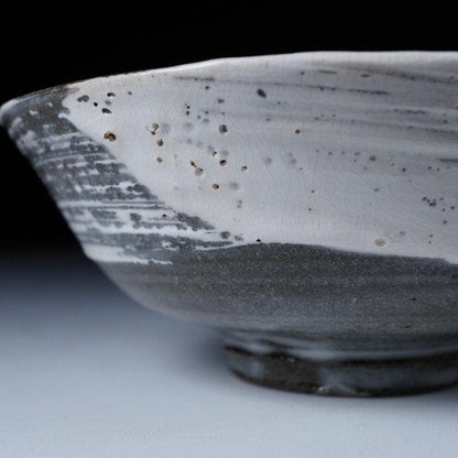 VI Takahashi Dohachi Hakeme Chawan — White Brush on Dark Clay