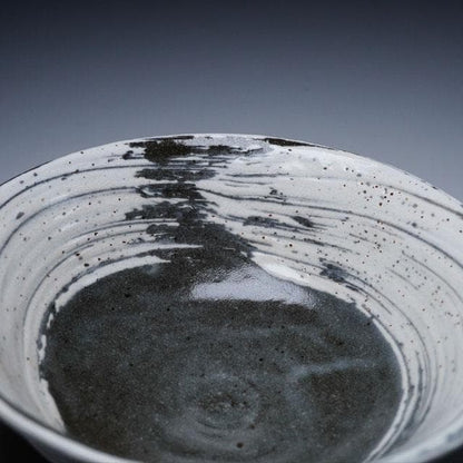 VI Takahashi Dohachi Hakeme Chawan — White Brush on Dark Clay