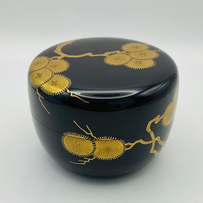 Maehata Shunsai — Hira-natsume Karamatsu Maki-e Tea Caddy, Silver Interior, Double Box