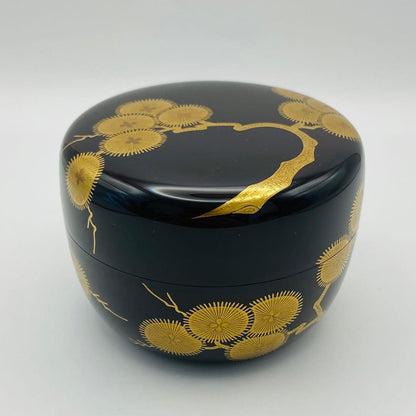 Maehata Shunsai — Hira-natsume Karamatsu Maki-e Tea Caddy, Silver Interior, Double Box