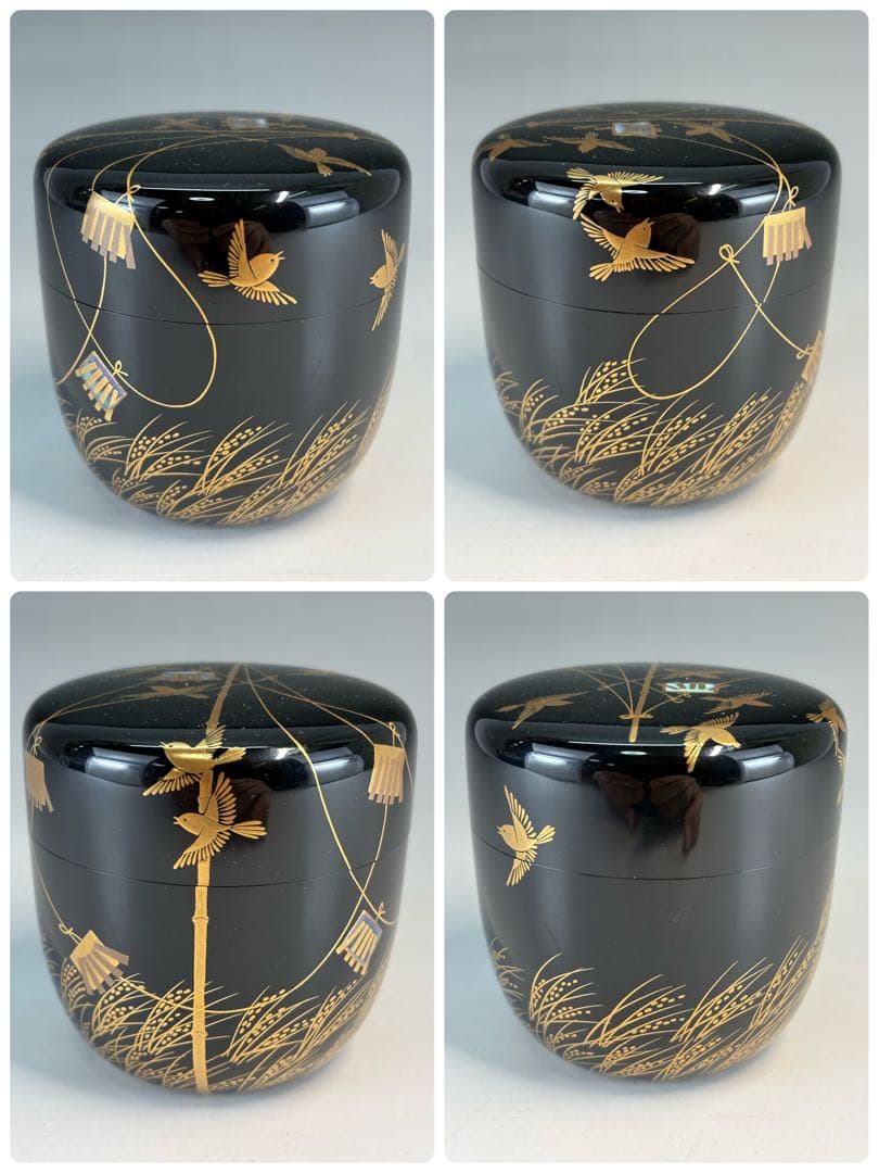 Shoun | Aki-no-no Maki-e O-Natsume — Large Black Lacquer Tea Caddy with Autumn Field