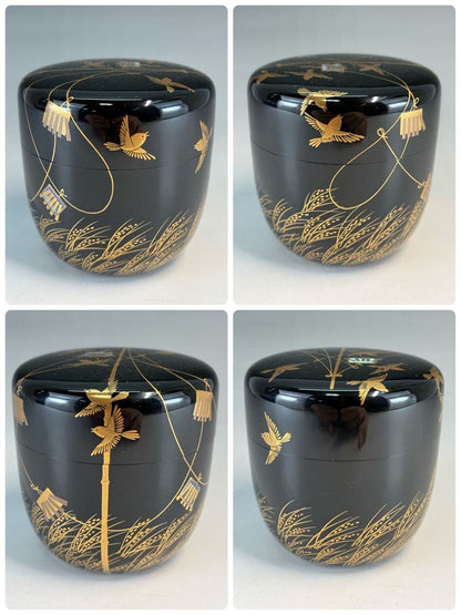 Shoun | Aki-no-no Maki-e O-Natsume — Large Black Lacquer Tea Caddy with Autumn Field