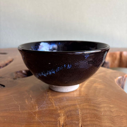Blue Oilspot Tenmoku Tea Bowl by Takagi Hiroshi - Aoryu Yutekiten Chawan from Hiroshi Kiln - Japanese Matcha Bowl with Signed Tomobako