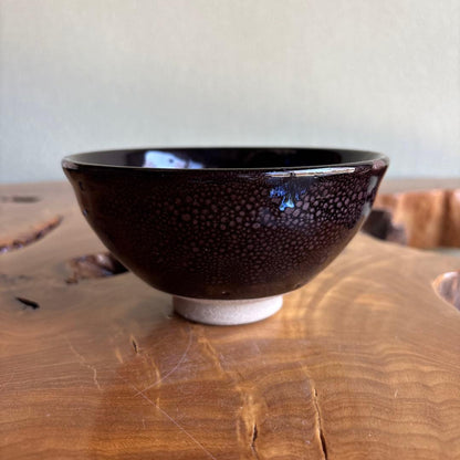 Blue Oilspot Tenmoku Tea Bowl by Takagi Hiroshi - Aoryu Yutekiten Chawan from Hiroshi Kiln - Japanese Matcha Bowl with Signed Tomobako