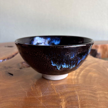Blue Oilspot Tenmoku Tea Bowl by Takagi Hiroshi - Aoryu Yutekiten Chawan from Hiroshi Kiln - Japanese Matcha Bowl with Signed Tomobako